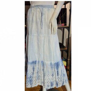 White blue Cotton Eyelet Broderie Anglaise maxi Tier skirt Large